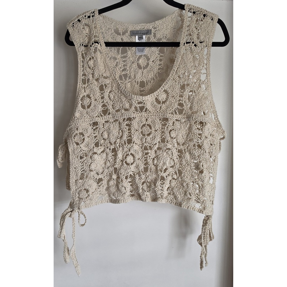 Wishlist Apparel Women's Sleeveless Blouse Size M/L Beige Floral Polyester Top